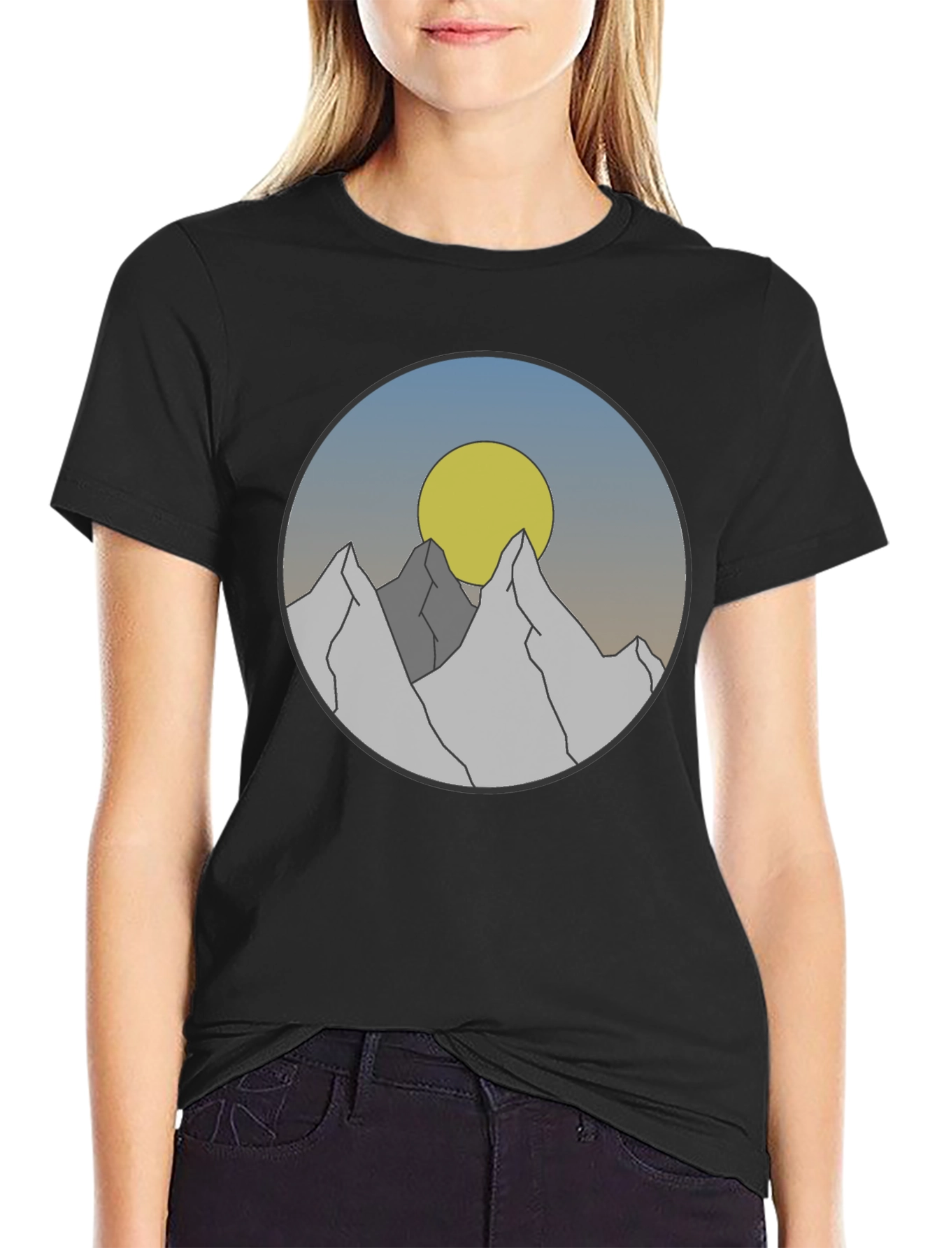 Mountain Sunset Graphic Tee - Stylish Black T-Shirt