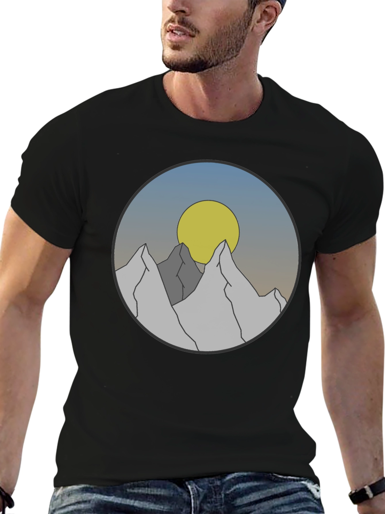 Mountain Sunset Graphic Tee - Stylish Black T-Shirt
