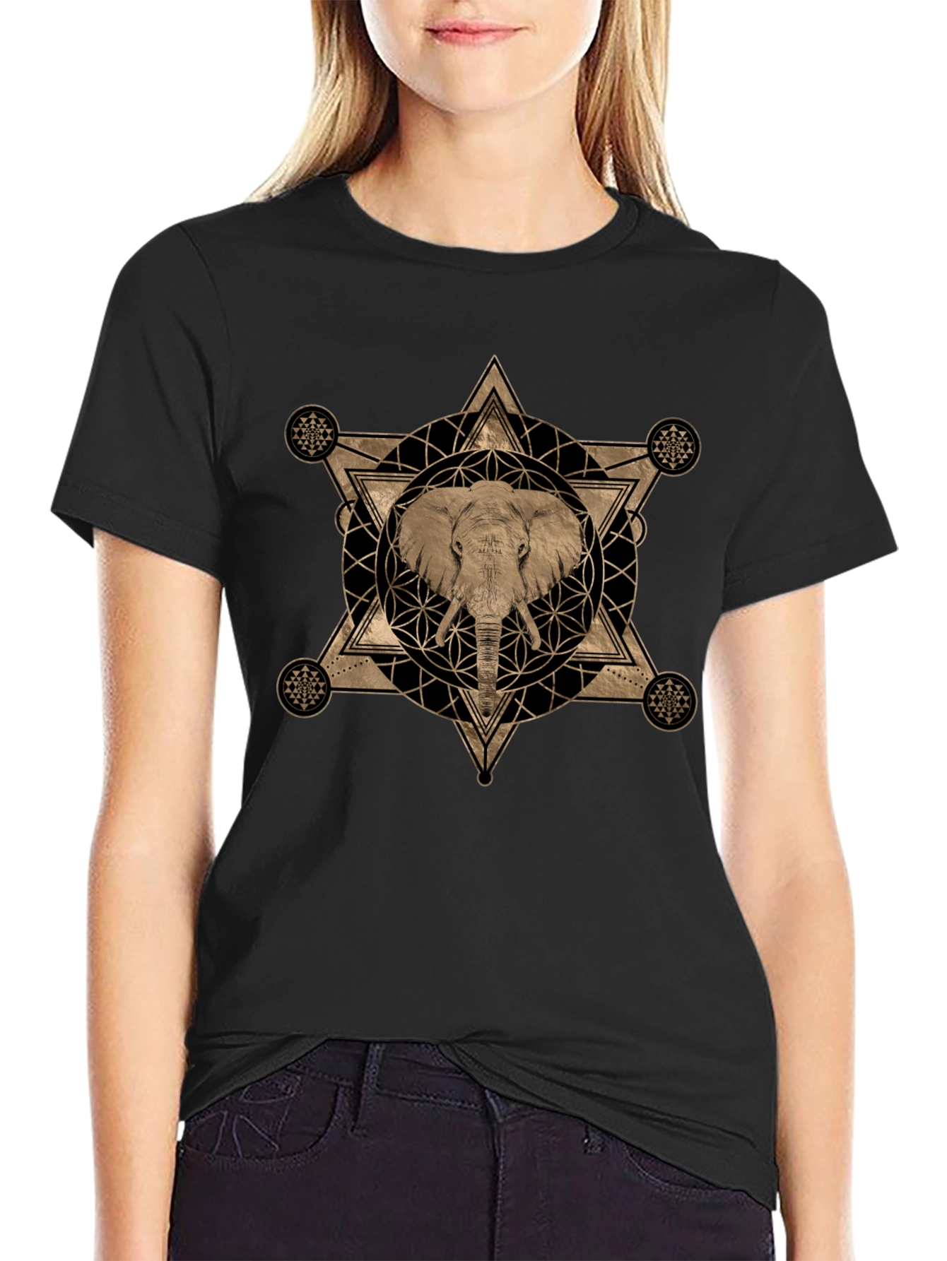 Elephant Geometric Graphic Print T-Shirt