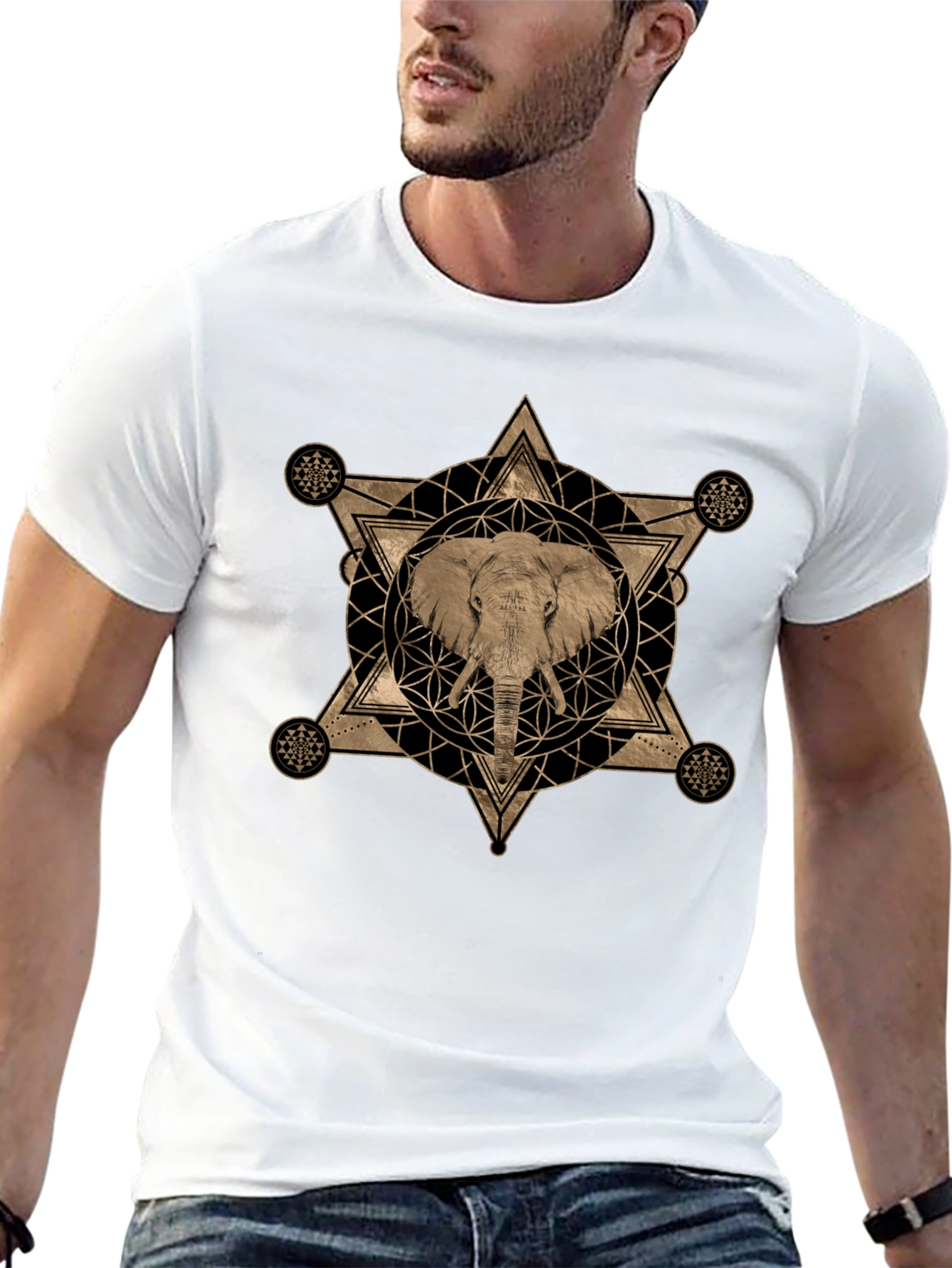 Elephant Geometric Graphic Print T-Shirt