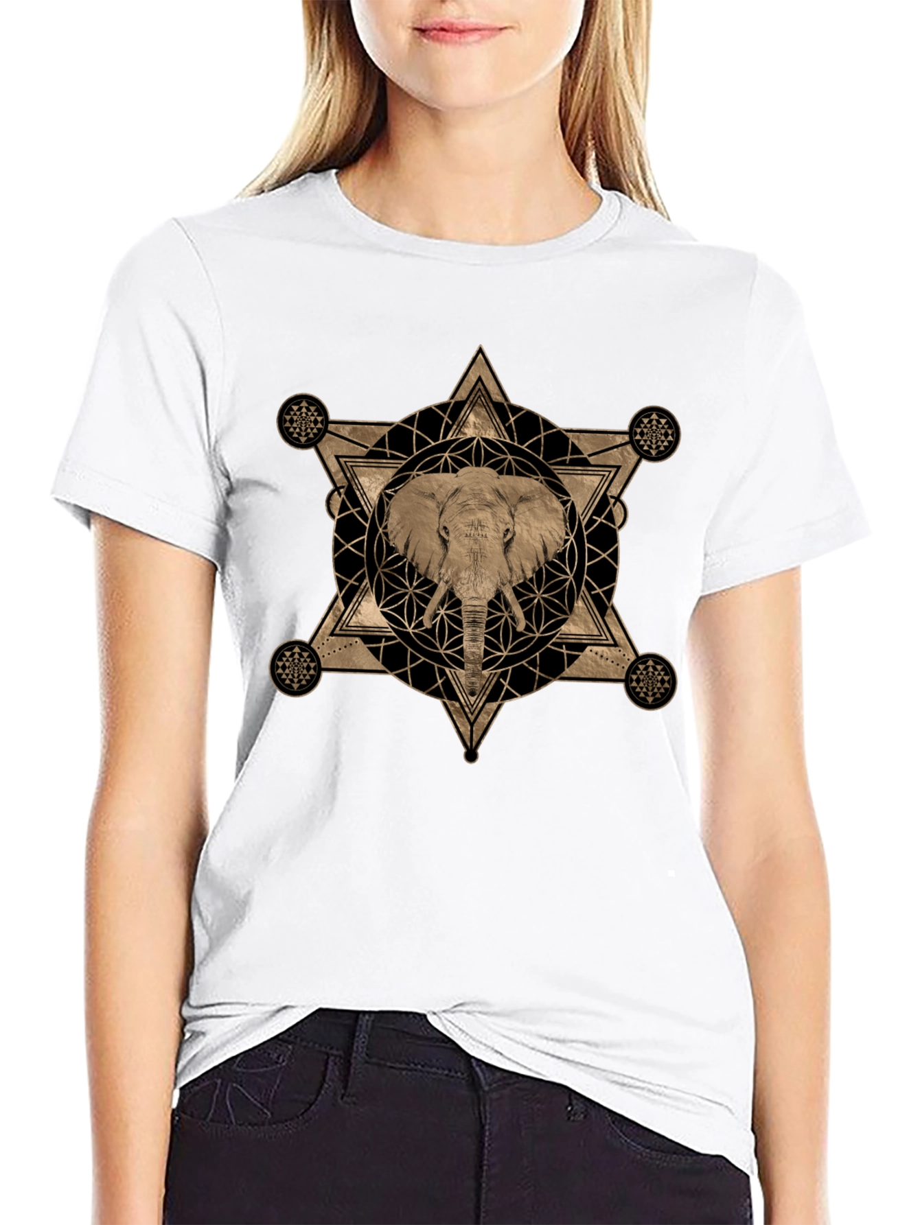 Elephant Geometric Graphic Print T-Shirt