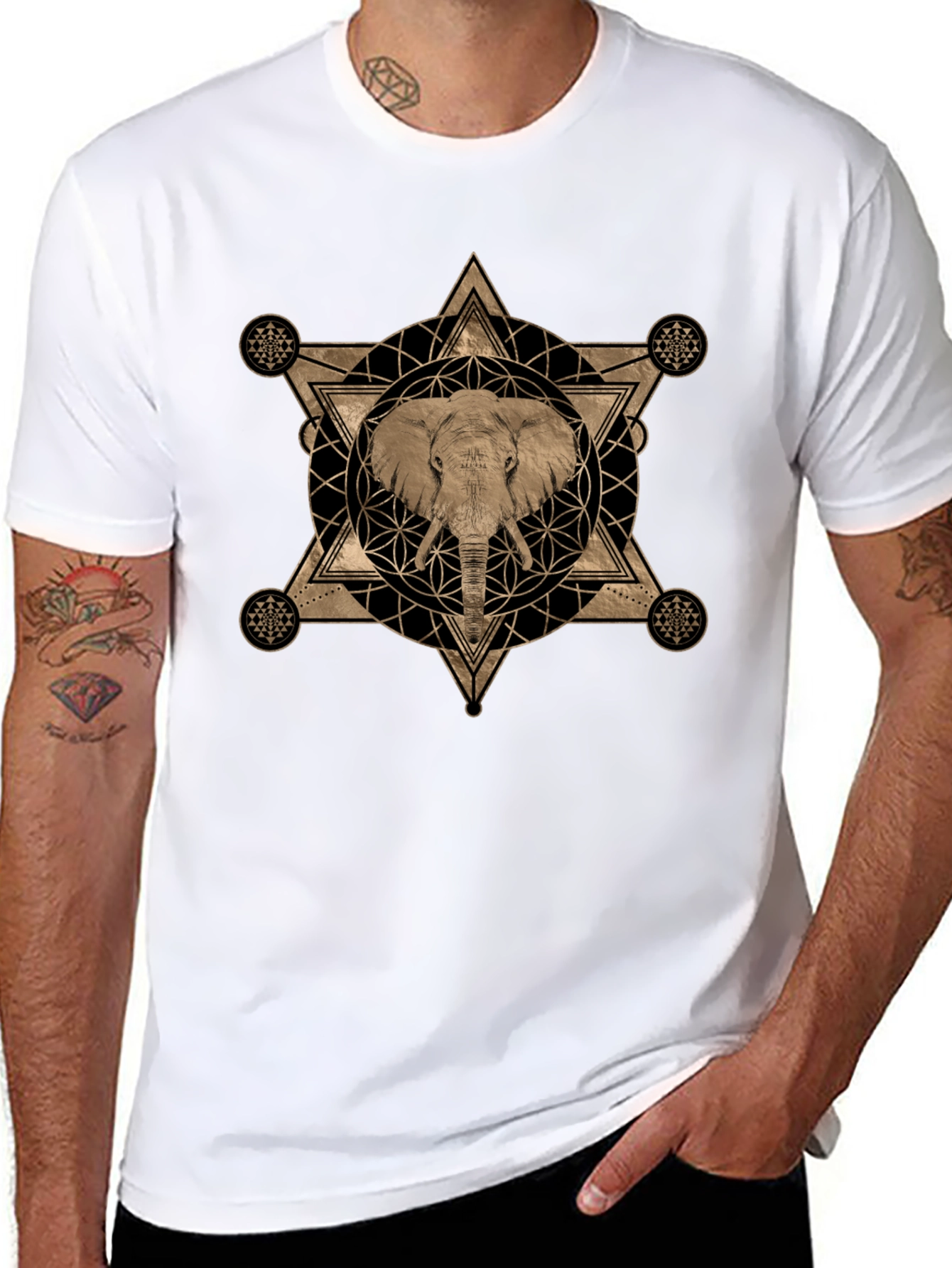 Elephant Geometric Graphic Print T-Shirt
