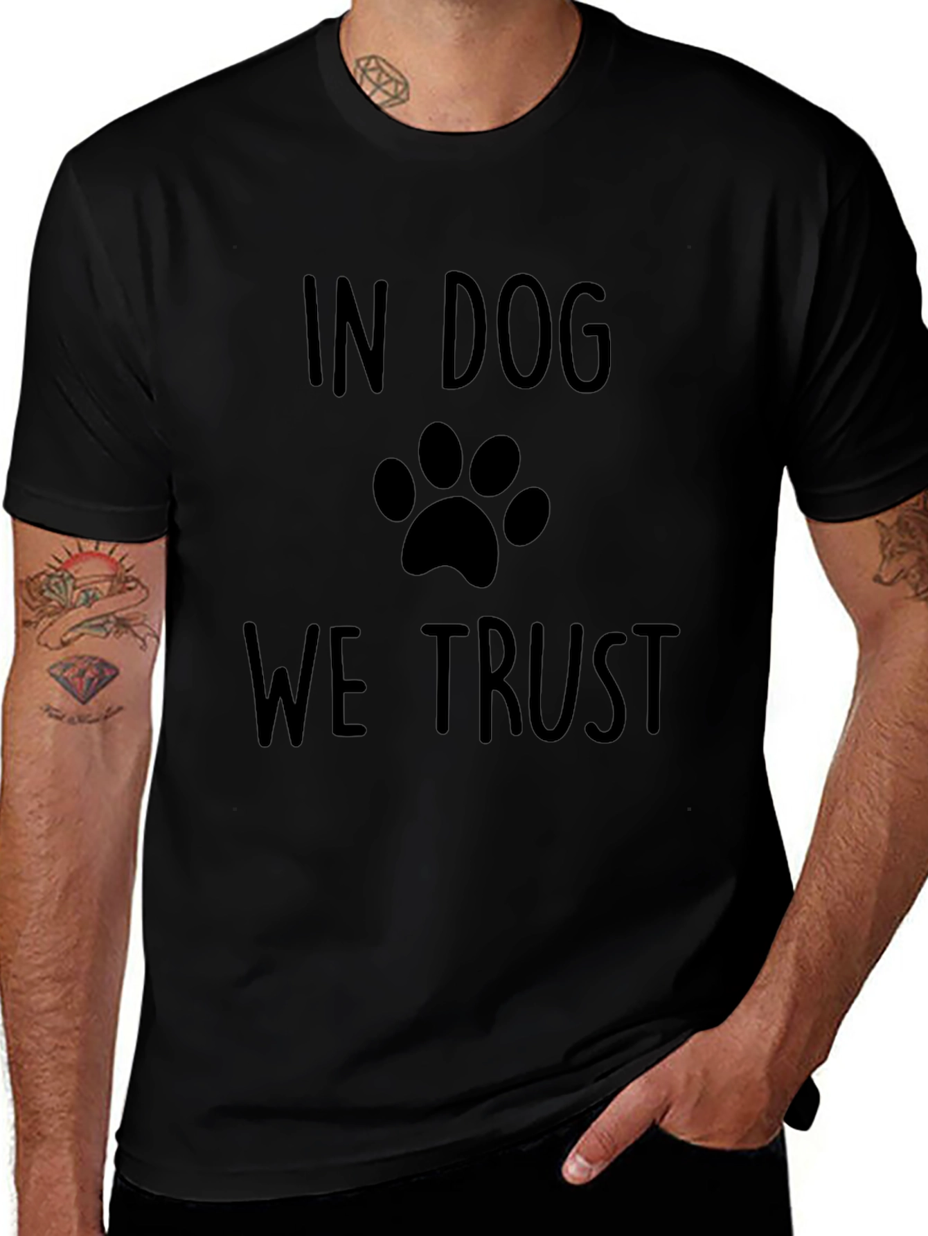 In Dog We Trust T-Shirt - Paw Print Design