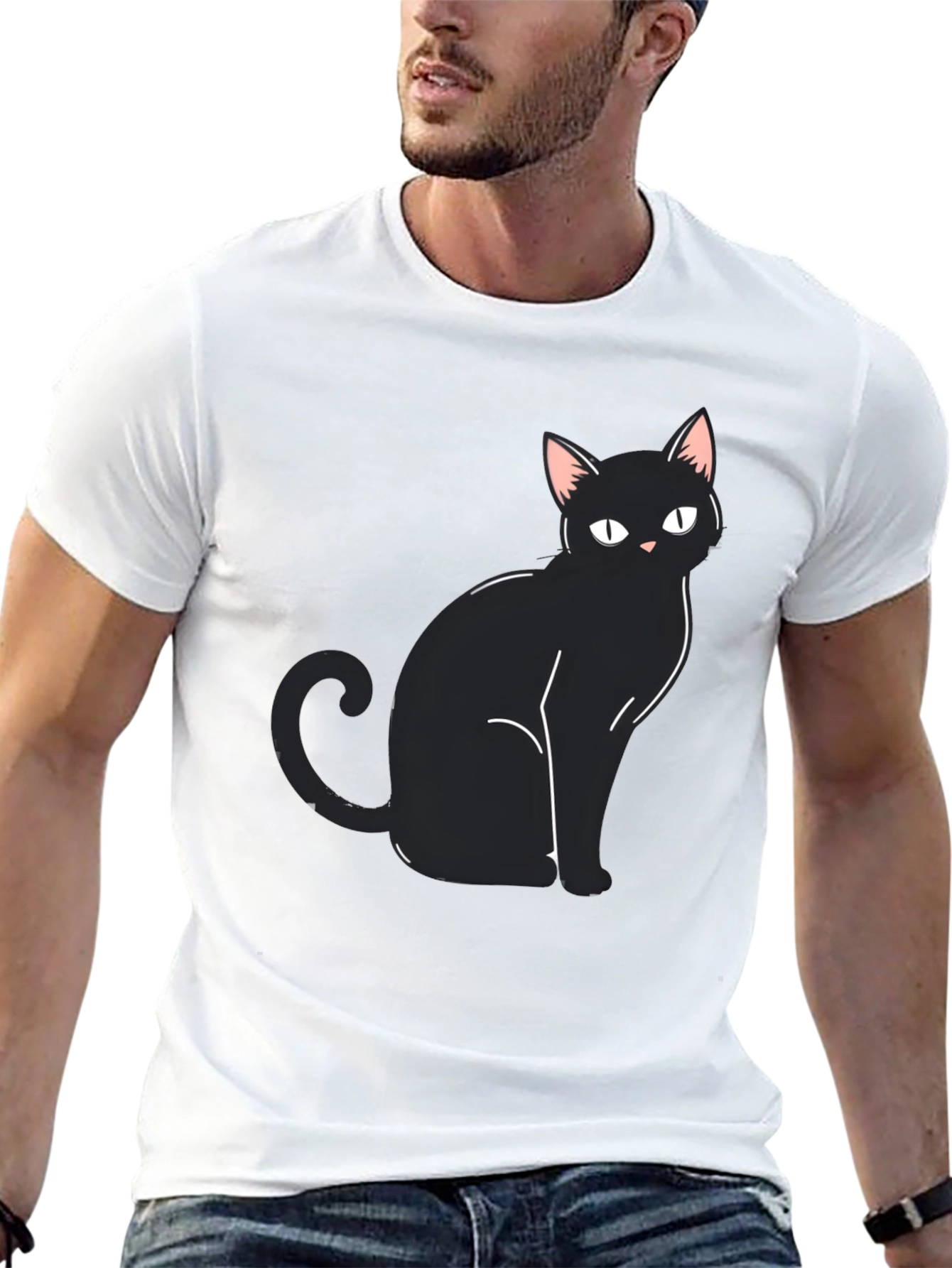 Black Cat Graphic Tee - Mens Casual Shirt