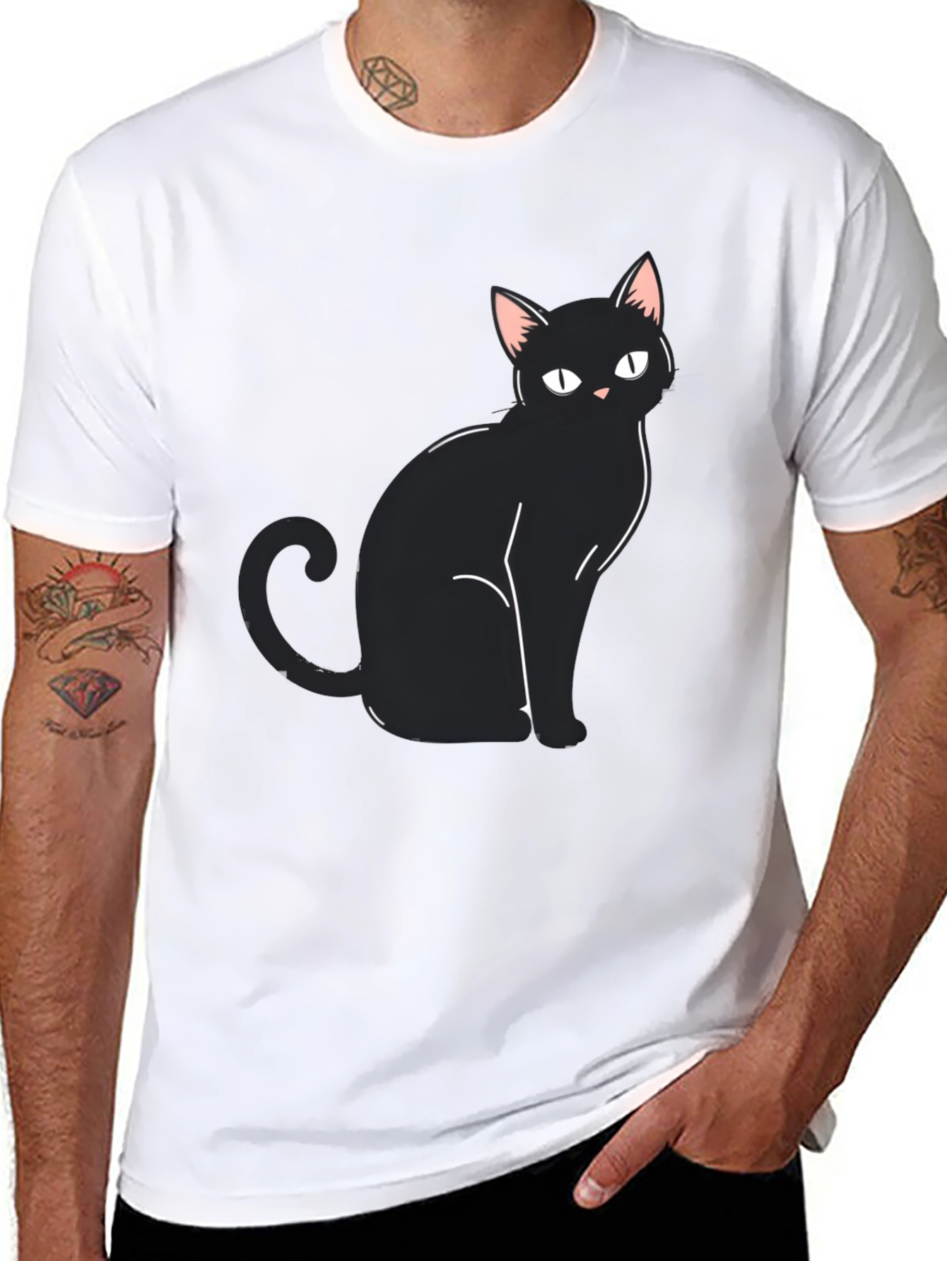 Black Cat Graphic Tee - Mens Casual Shirt