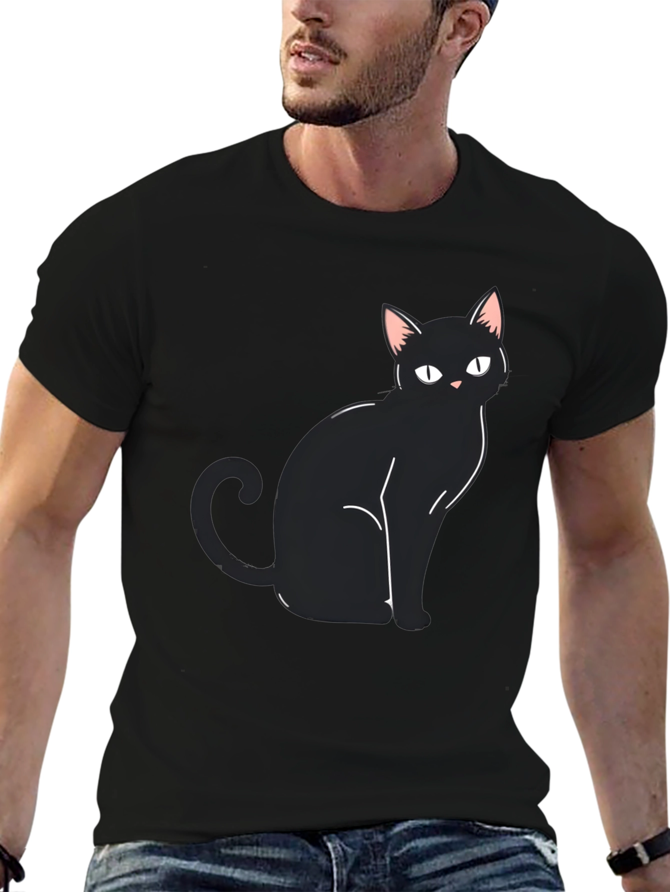 Black Cat Graphic Tee - Mens Casual Shirt