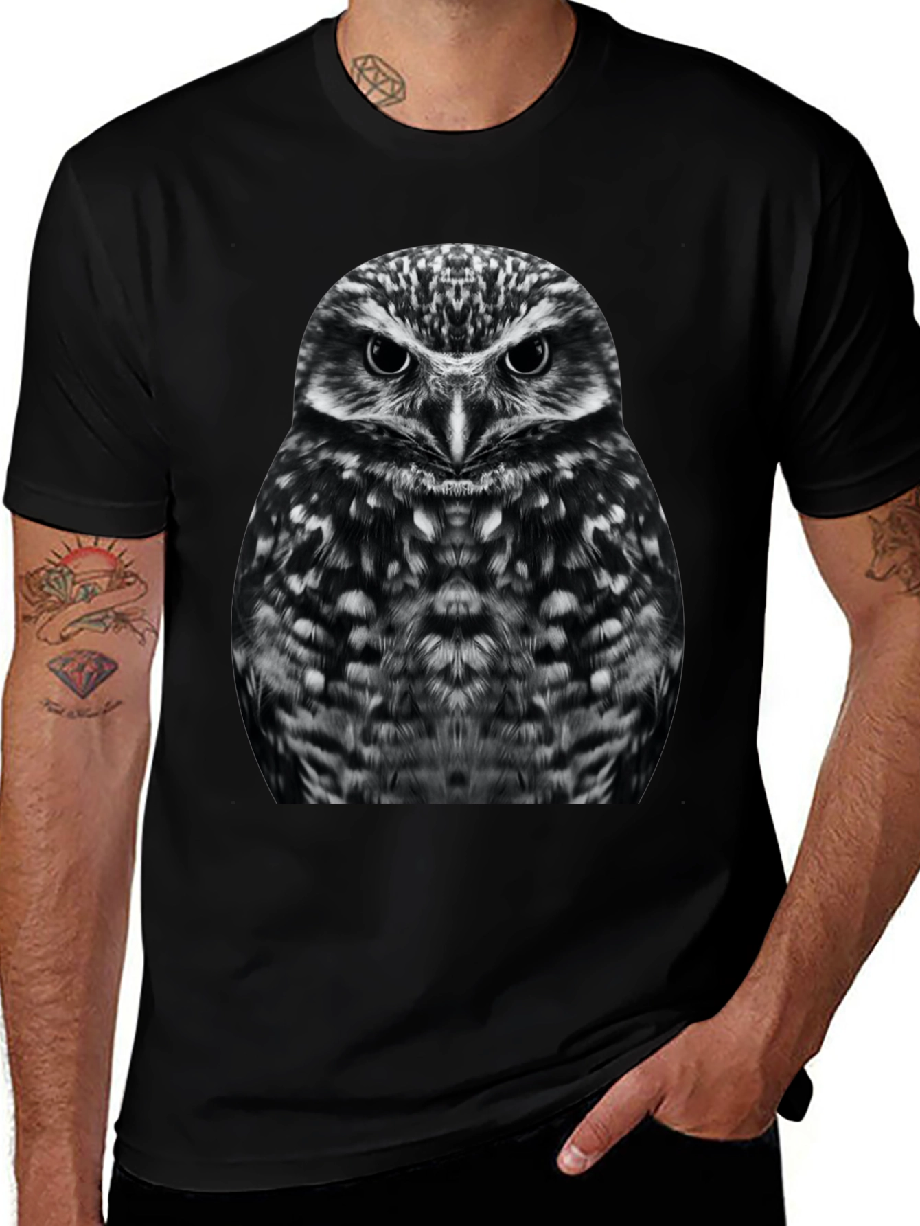 Owl Graphic T-Shirt - Black Cotton Tee