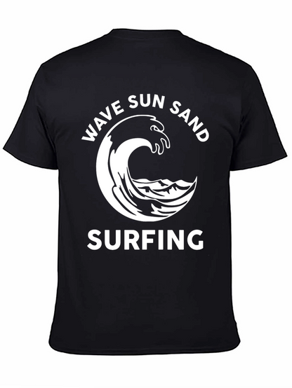 Wave Sun Sand Surfing Graphic Tee - Black