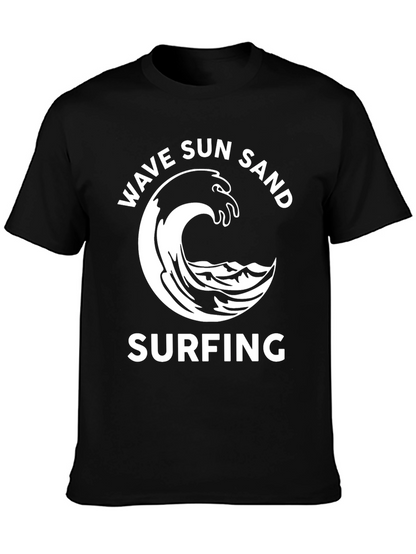 Wave Sun Sand Surfing Graphic Tee - Black