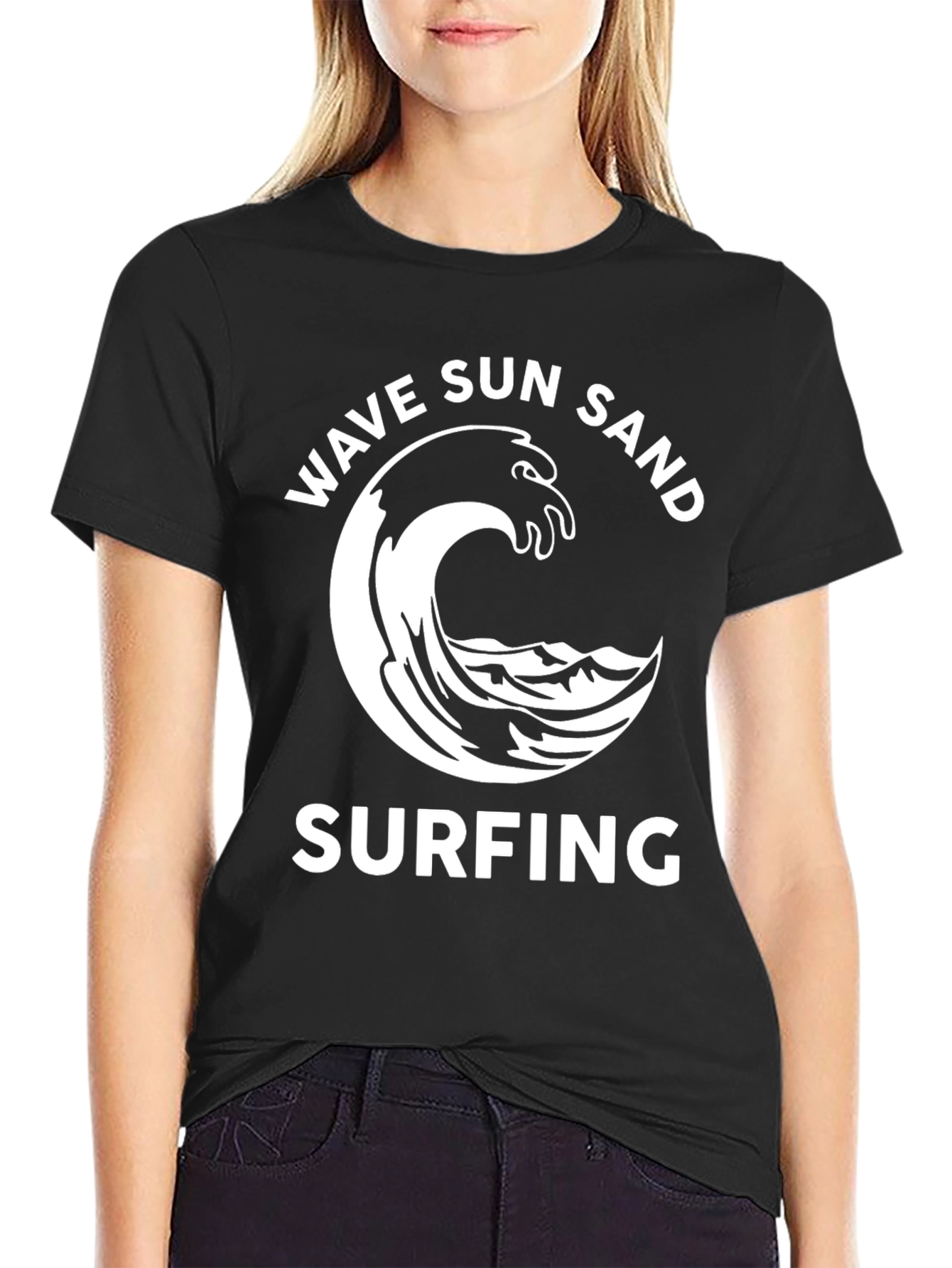 Wave Sun Sand Surfing Graphic Tee - Black