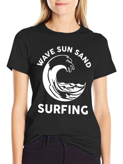 Wave Sun Sand Surfing Graphic Tee - Black