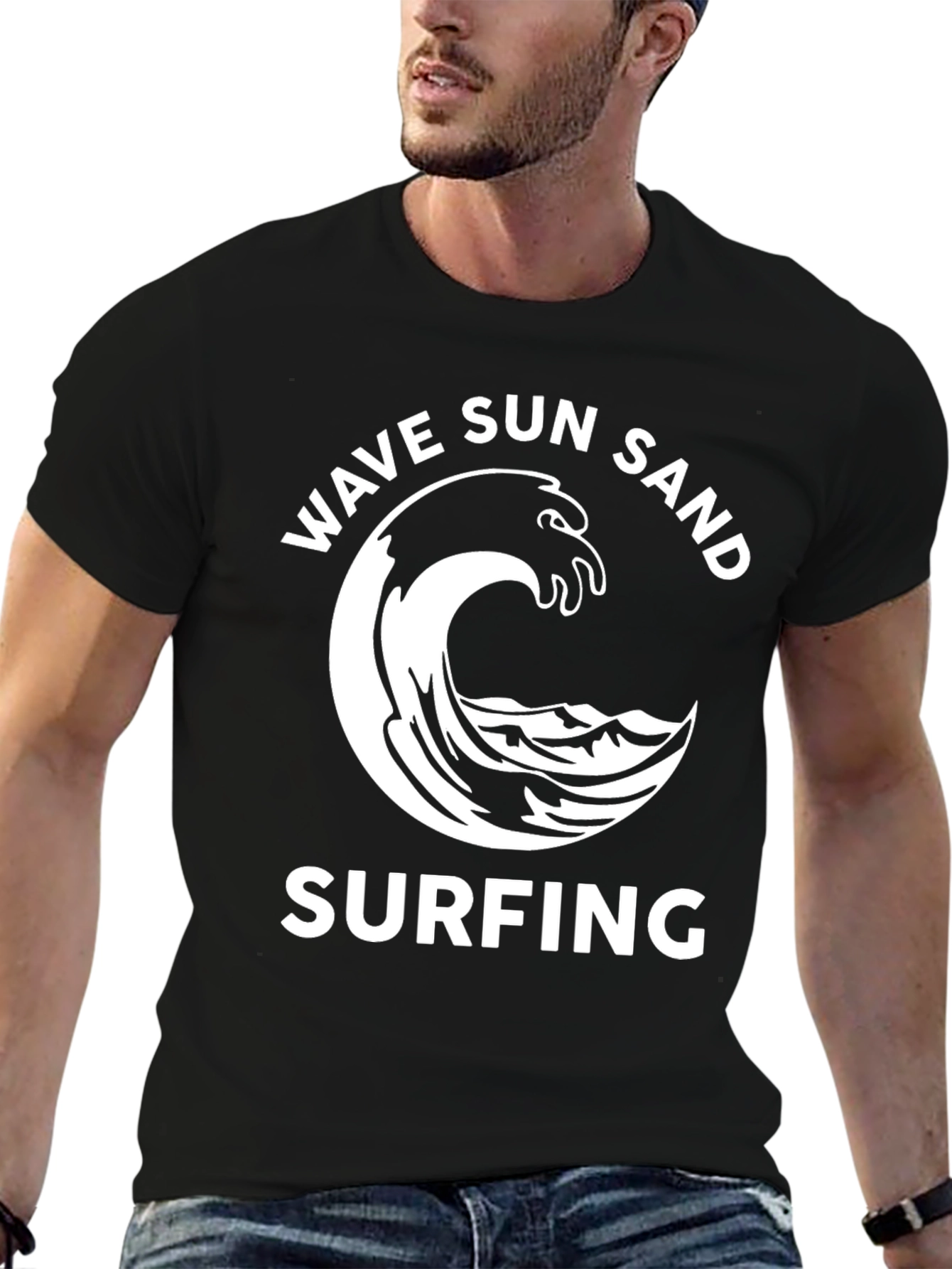 Wave Sun Sand Surfing Graphic Tee - Black