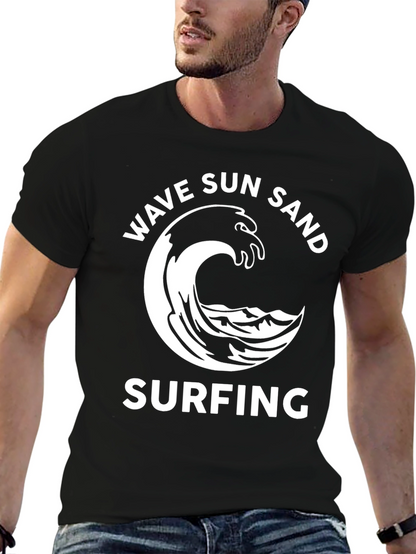 Wave Sun Sand Surfing Graphic Tee - Black
