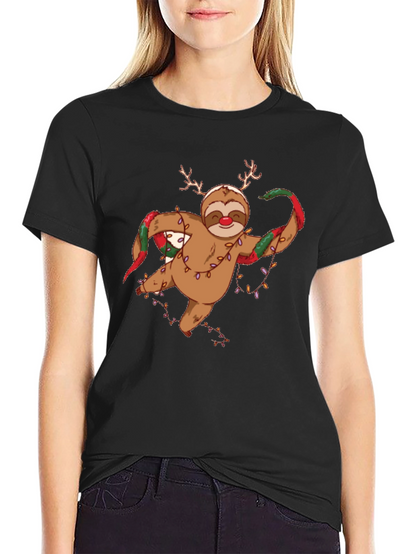 Holiday Sloth T-Shirt - Christmas Antlers