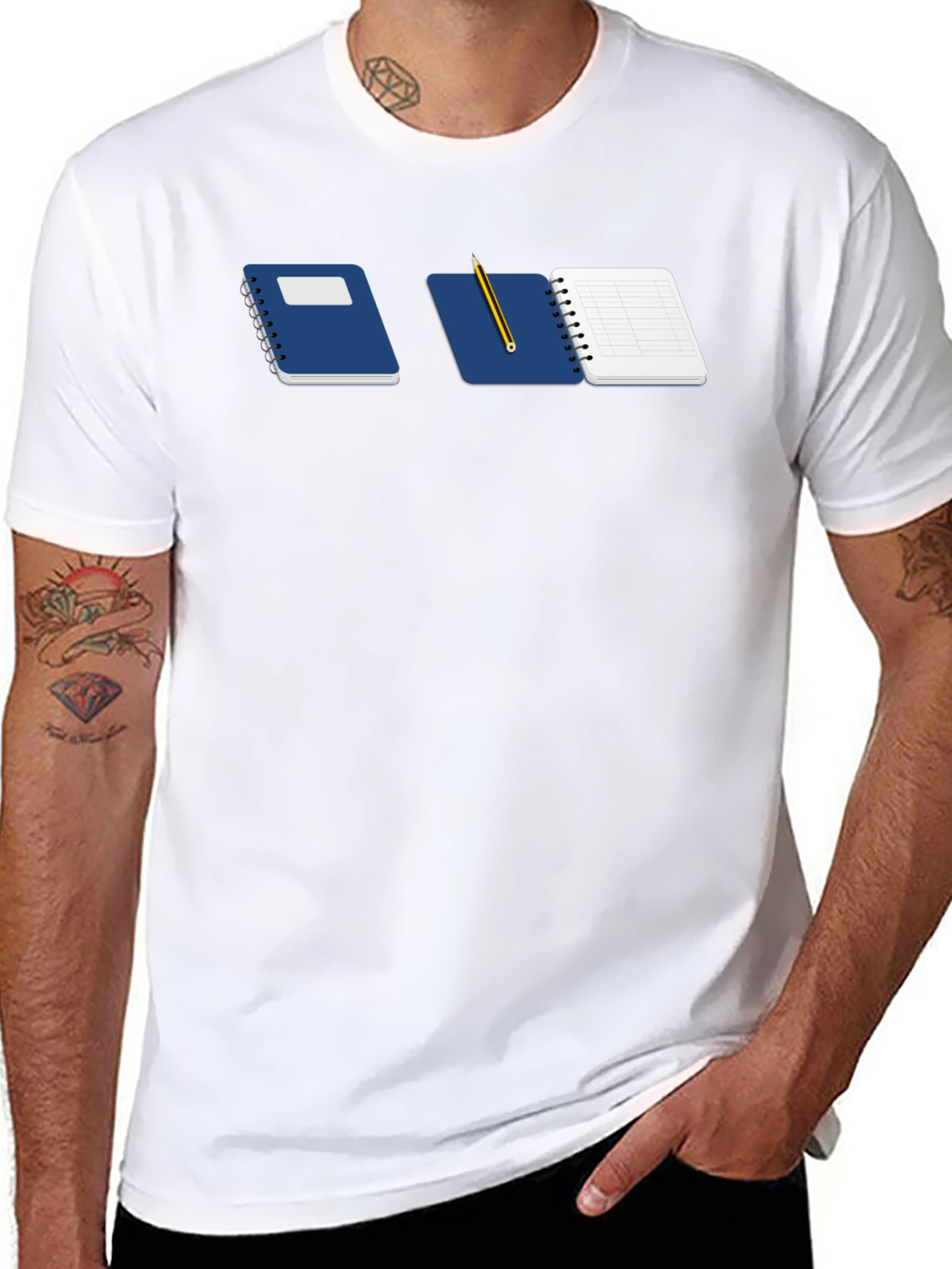 Notebook & Pencil Graphic Tee - Black Casual Shirt