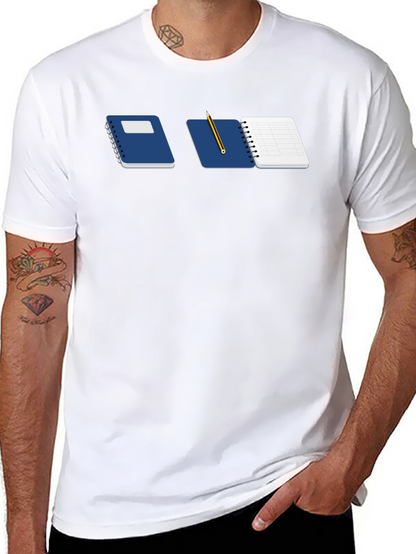 Notebook & Pencil Graphic Tee - Black Casual Shirt