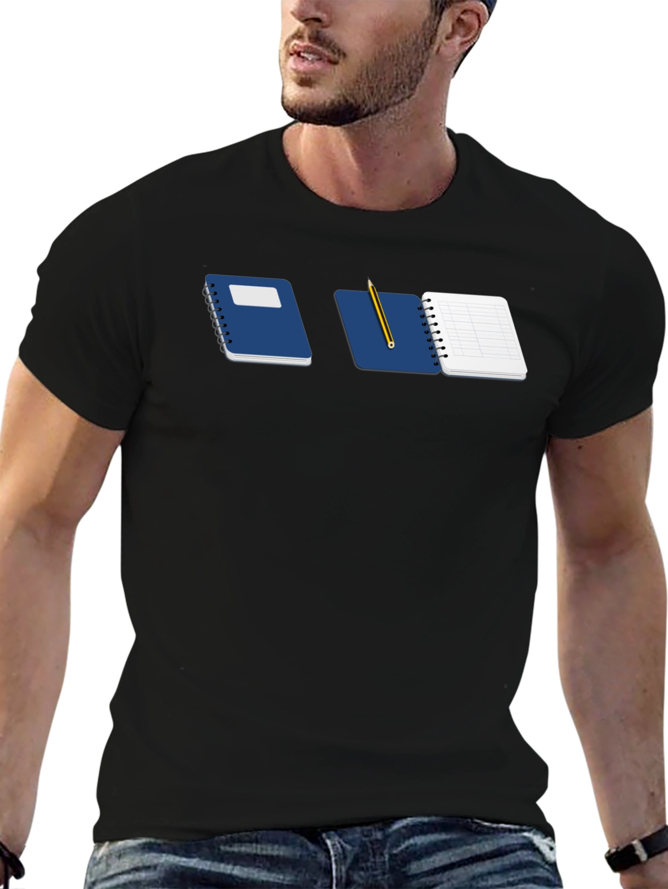 Notebook & Pencil Graphic Tee - Black Casual Shirt