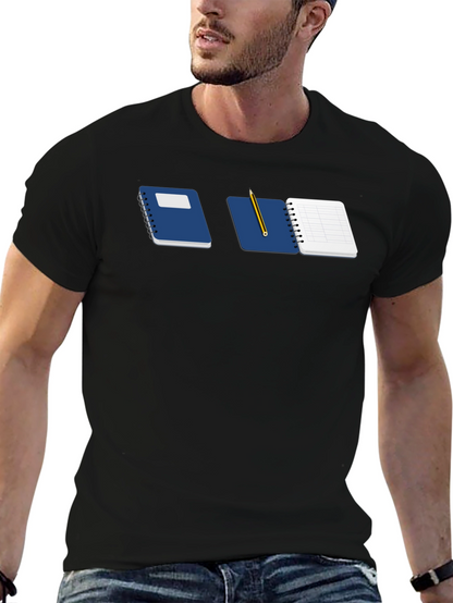 Notebook & Pencil Graphic Tee - Black Casual Shirt