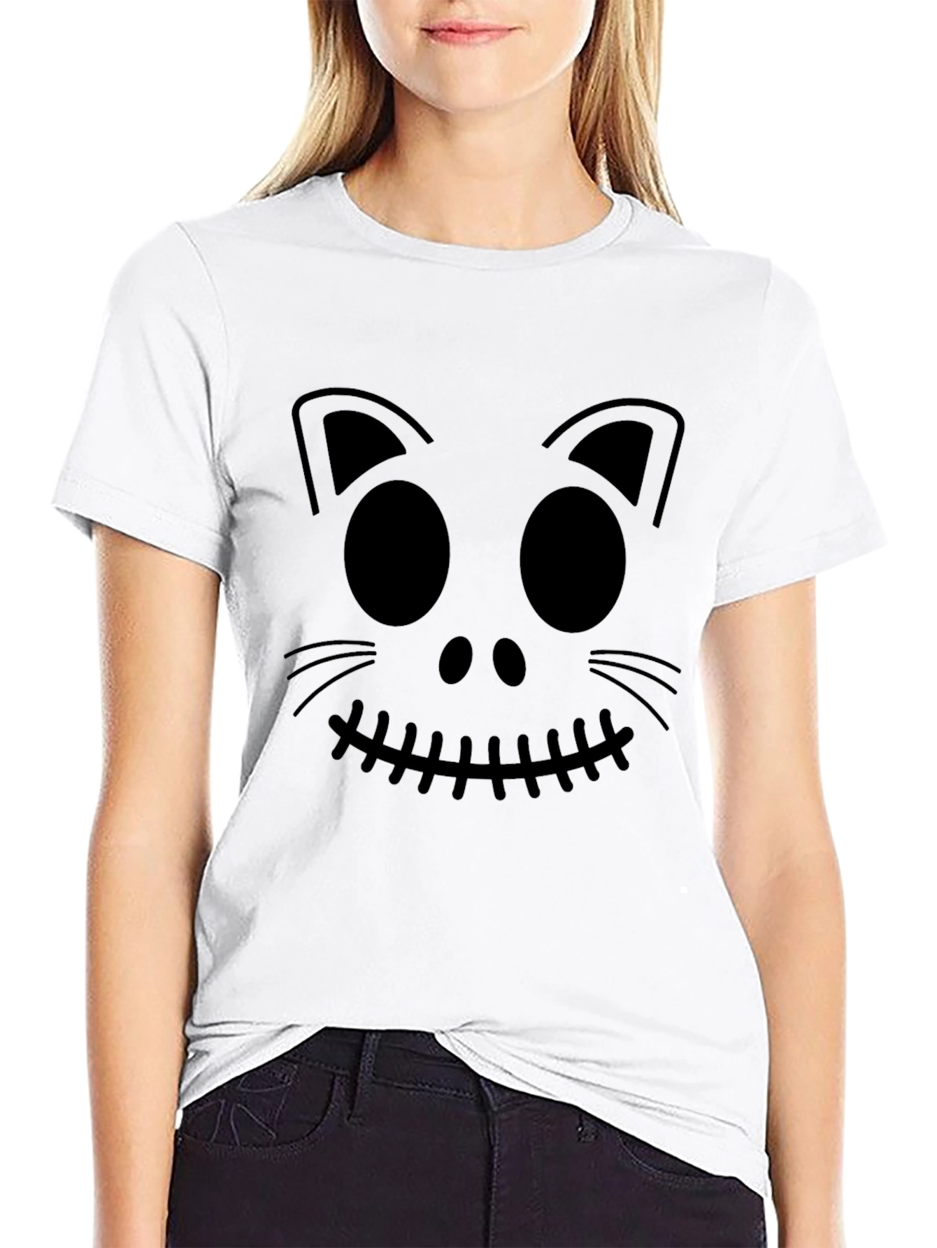 Halloween Cat Face Graphic Tee