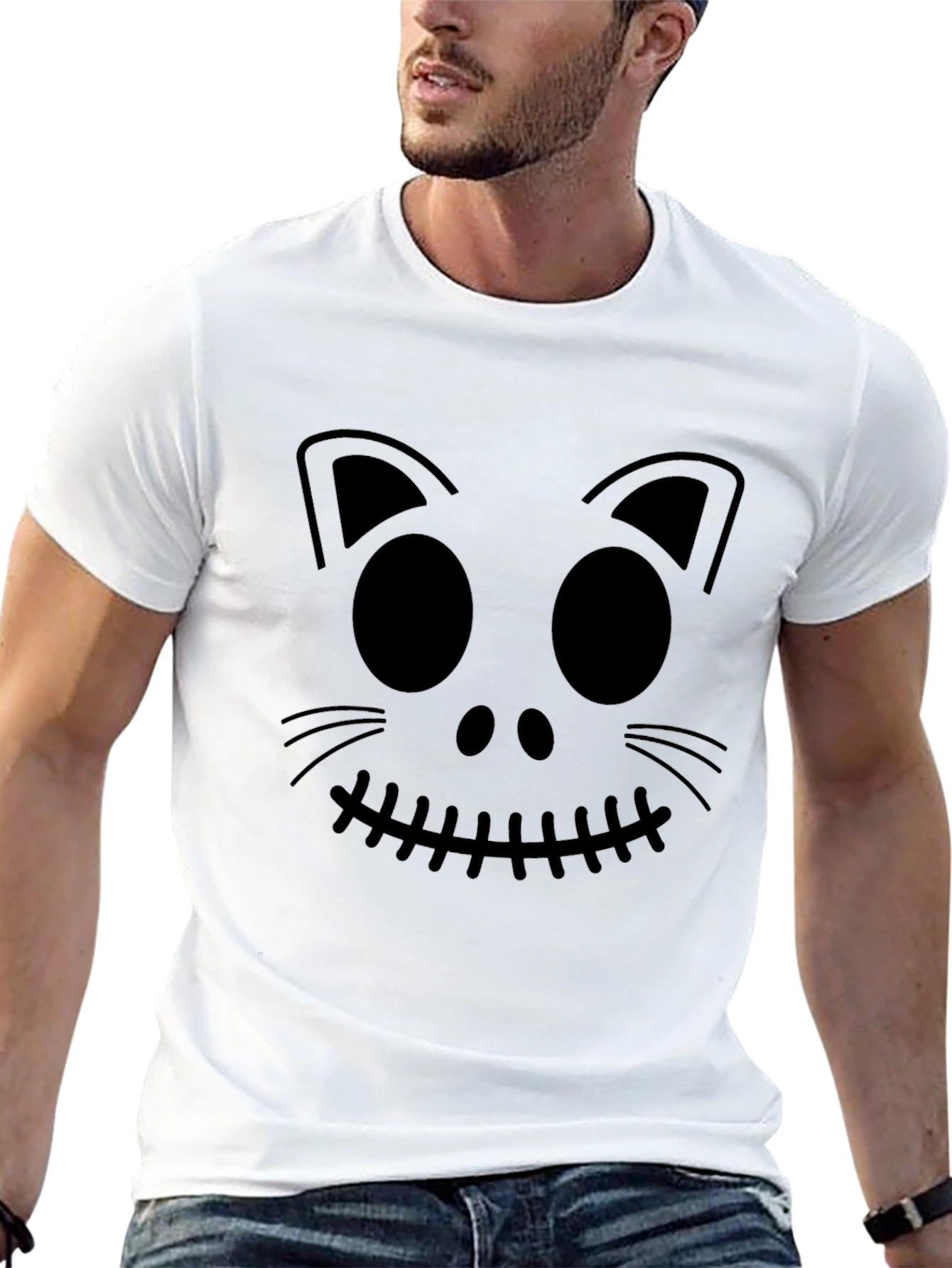 Halloween Cat Face Graphic Tee
