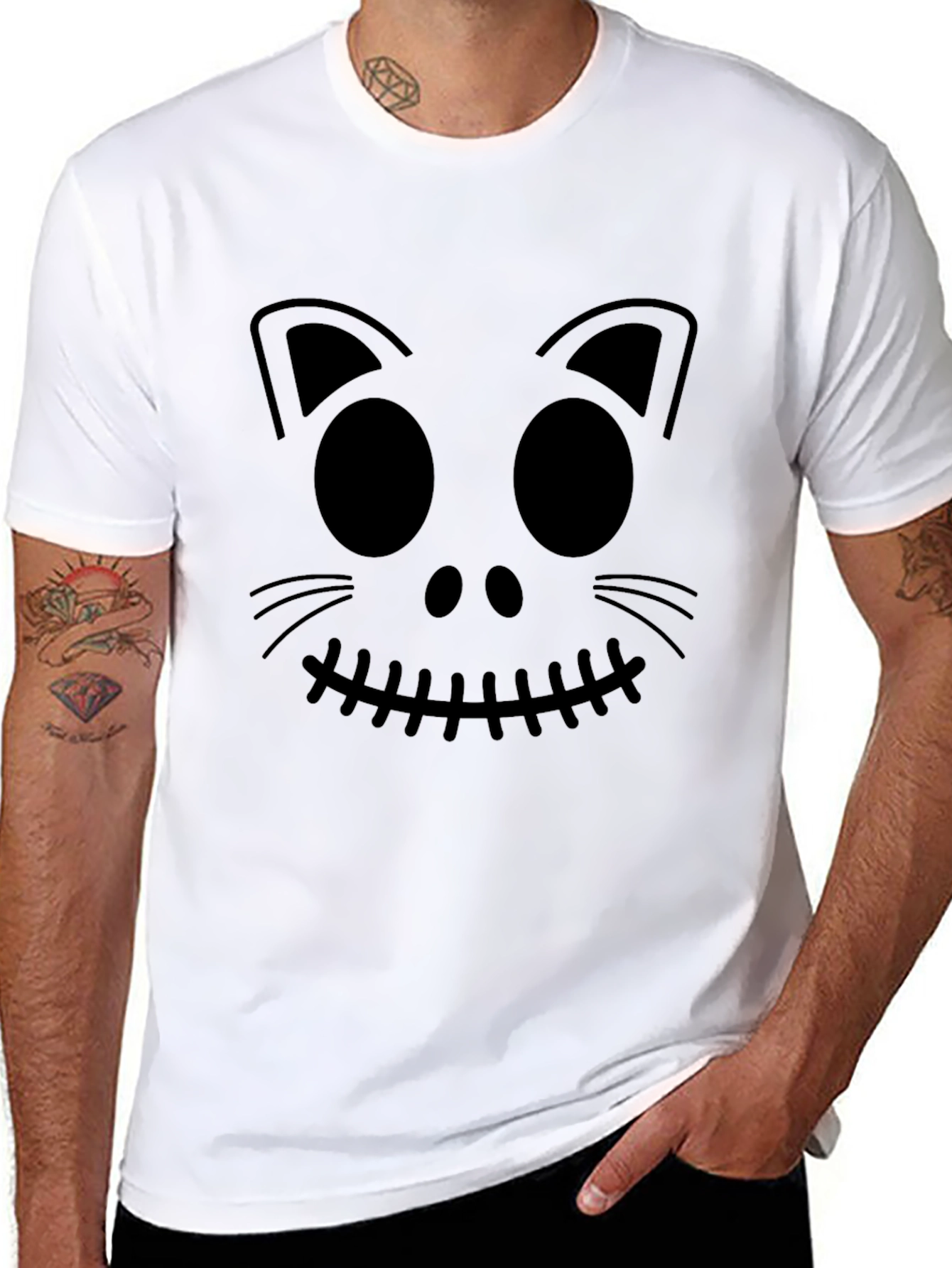 Halloween Cat Face Graphic Tee