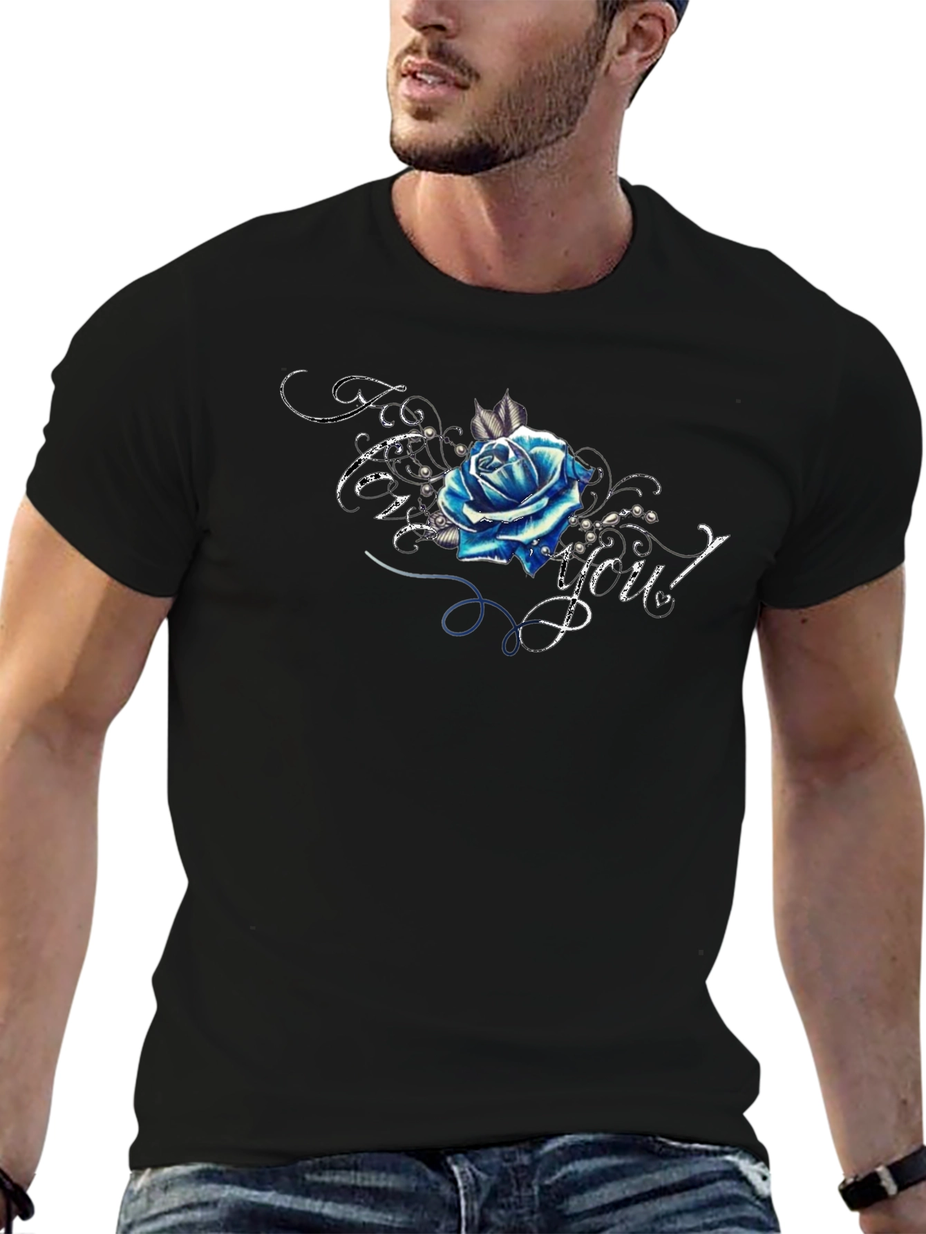 Blue Rose Graphic T-Shirt - Trendy Design