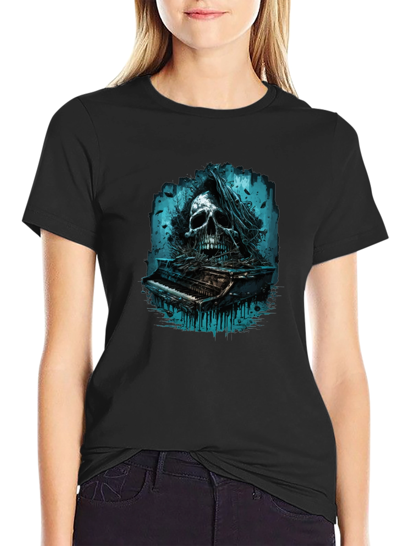 Skull Piano Graphic Tee - Dark & Edgy Style