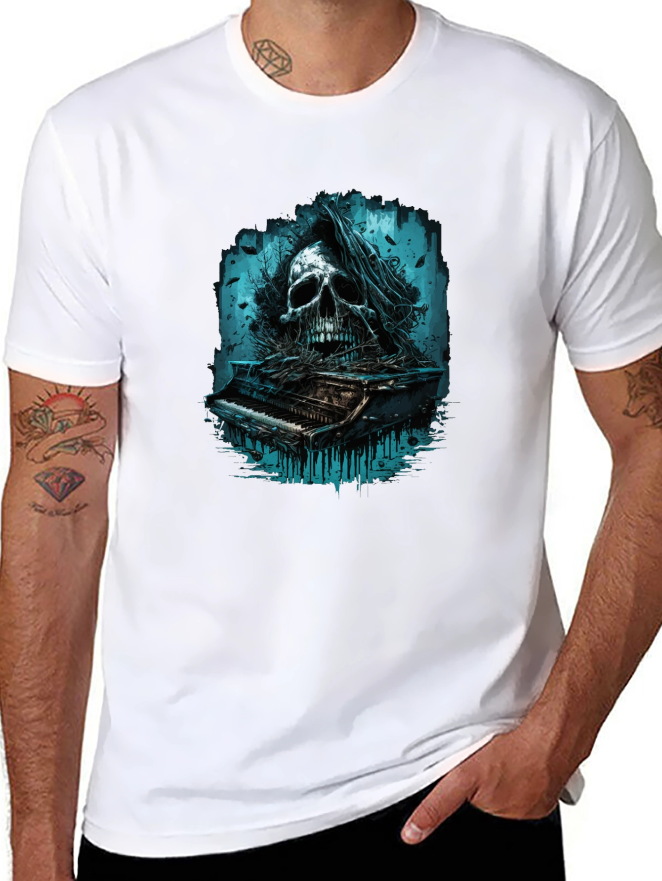 Skull Piano Graphic Tee - Dark & Edgy Style