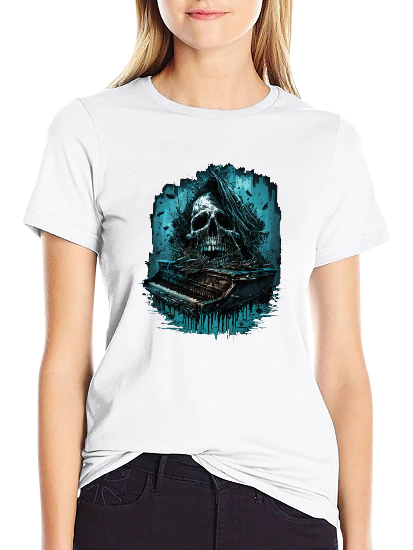 Skull Piano Graphic Tee - Dark & Edgy Style