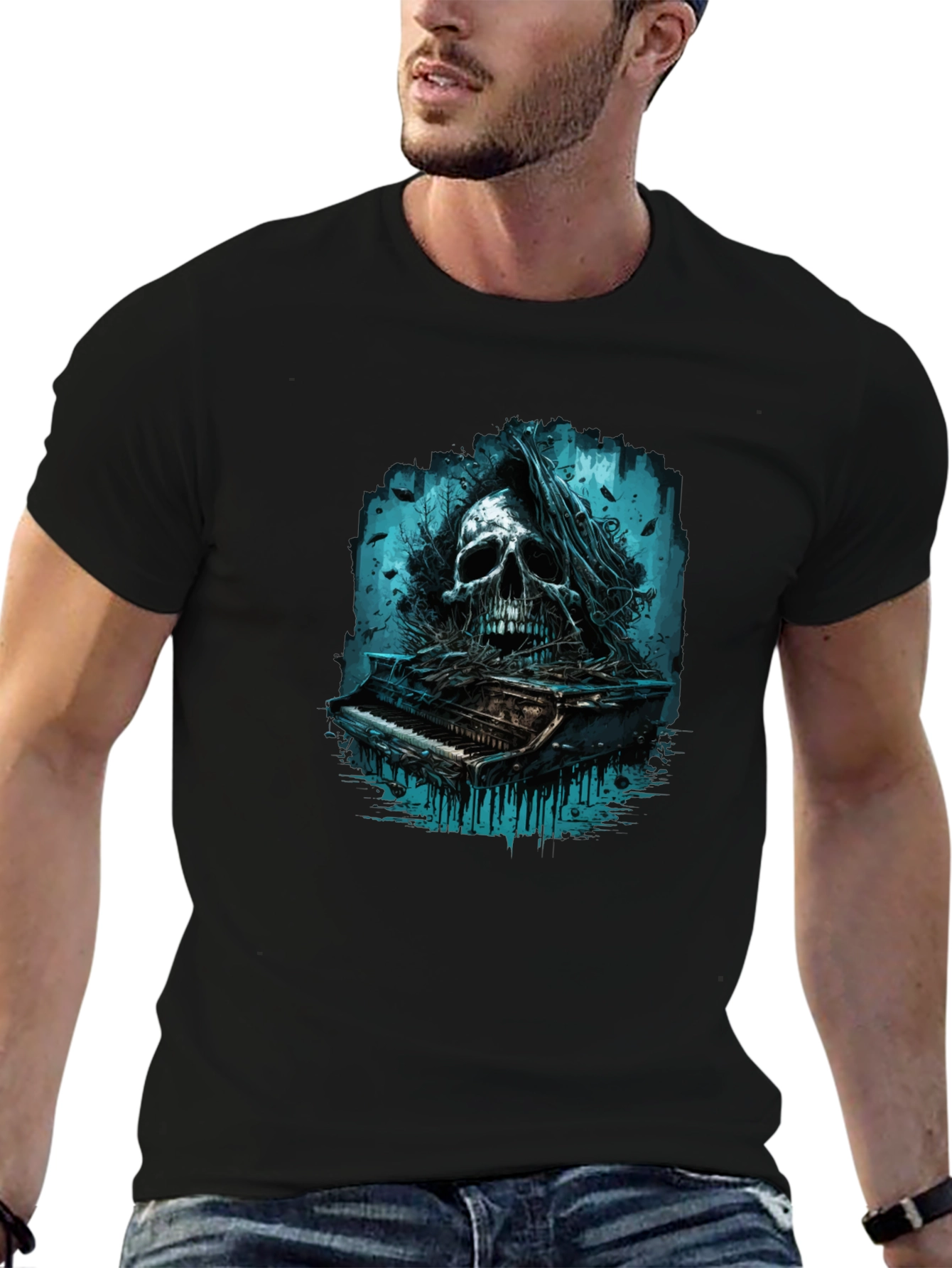 Skull Piano Graphic Tee - Dark & Edgy Style
