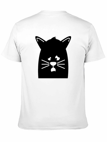 Cat Silhouette Graphic Tee - Black Cotton Casual Shirt