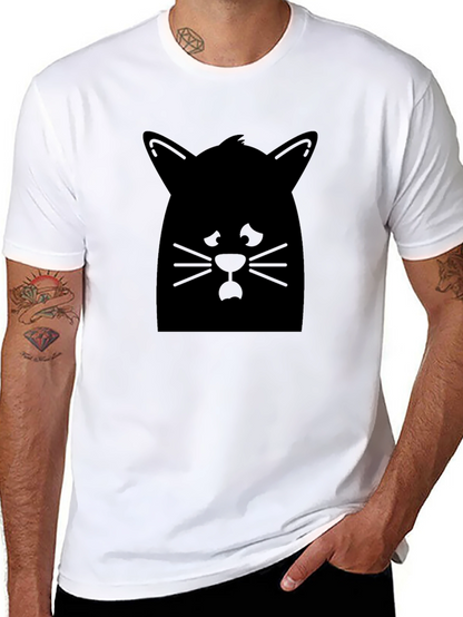 Cat Silhouette Graphic Tee - Black Cotton Casual Shirt