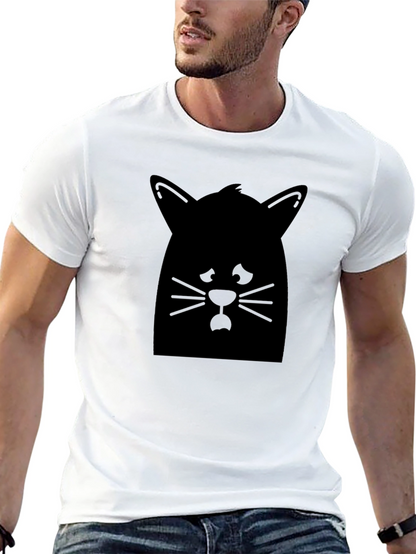 Cat Silhouette Graphic Tee - Black Cotton Casual Shirt