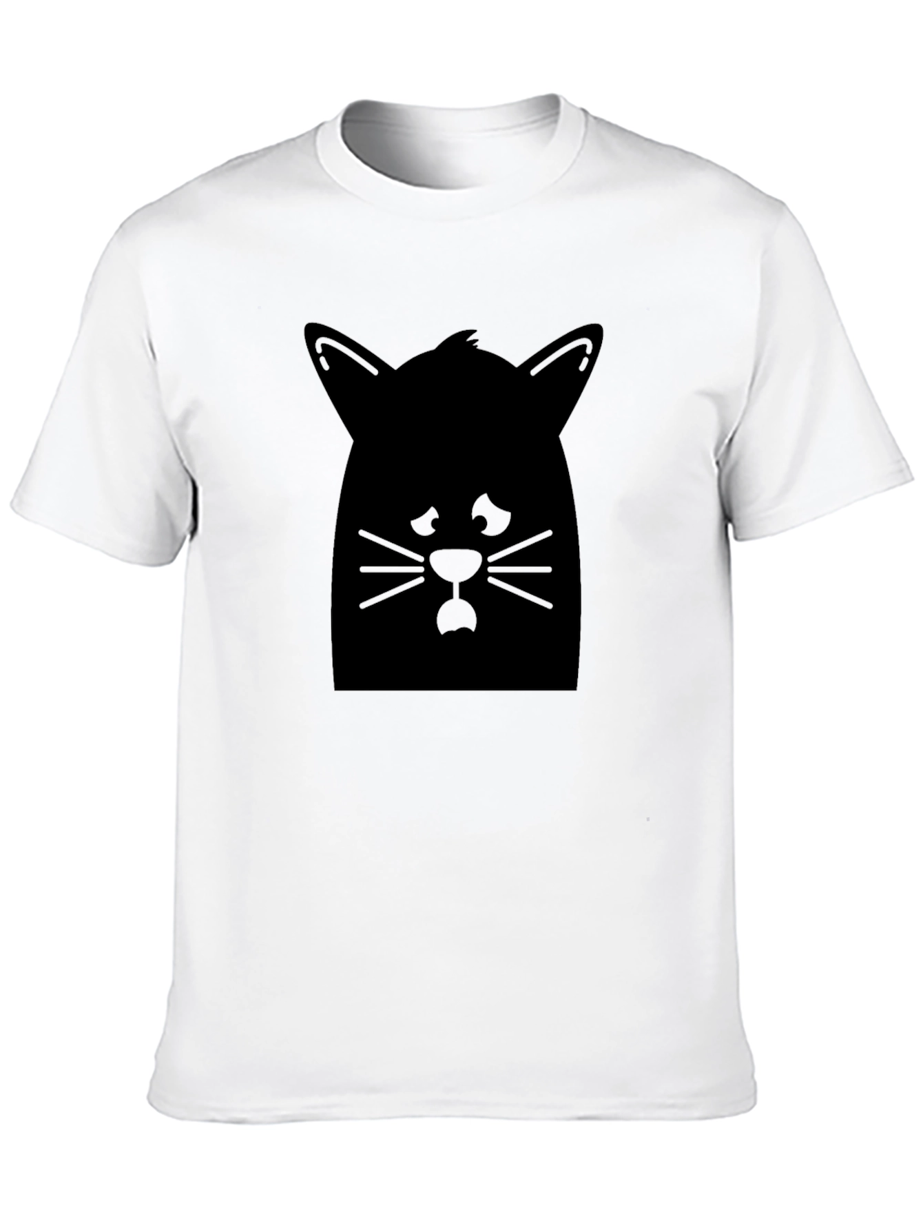 Cat Silhouette Graphic Tee - Black Cotton Casual Shirt