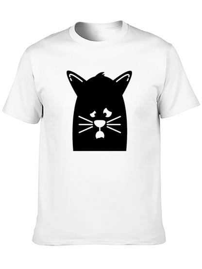 Cat Silhouette Graphic Tee - Black Cotton Casual Shirt