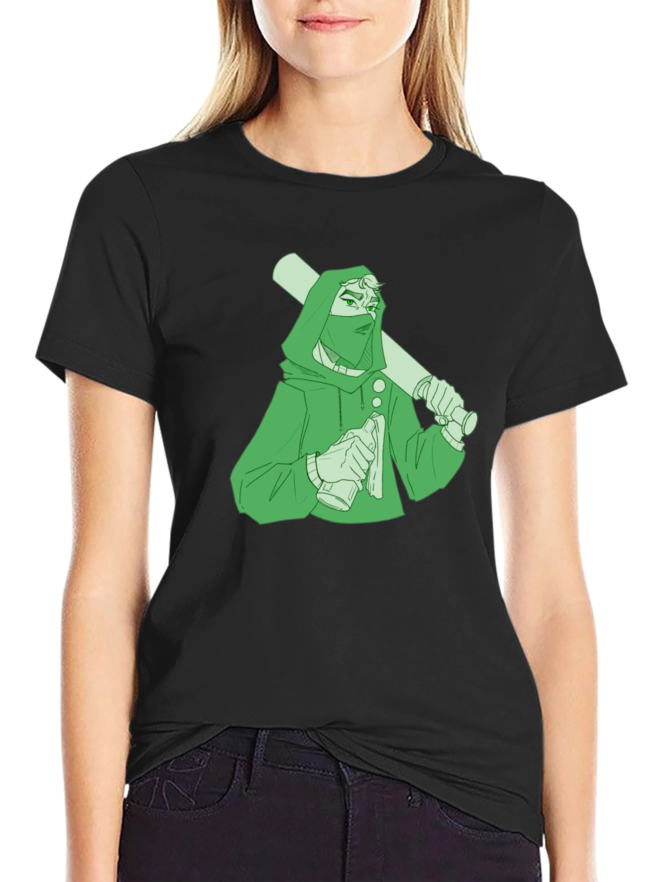 Graphic T-Shirt: Hooded Character with Baseball Bat