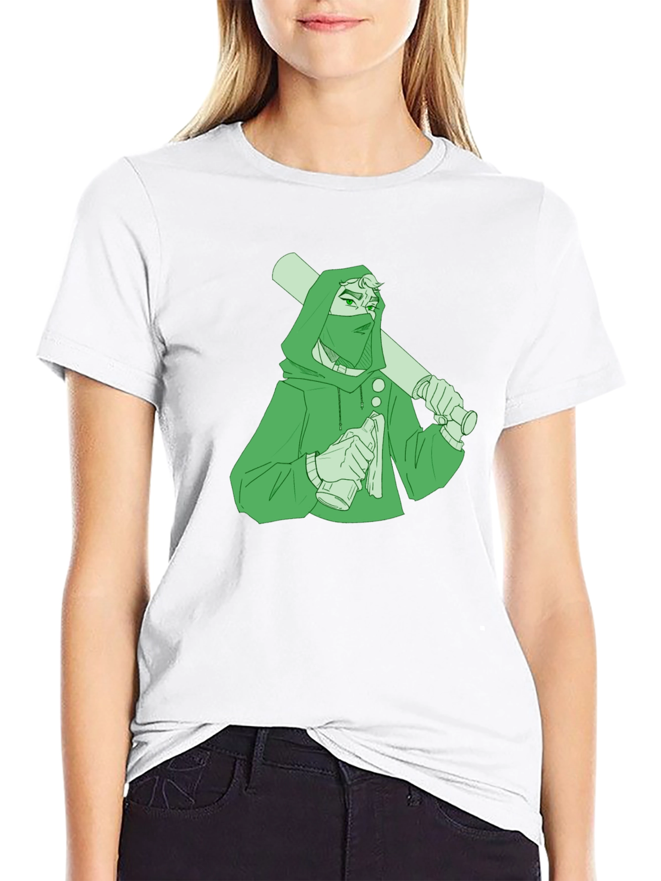 Graphic T-Shirt: Hooded Character with Baseball Bat