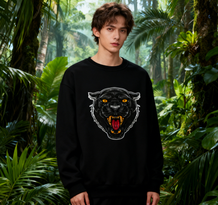 Bold Panther Head Statement Crewneck Sweatshirt