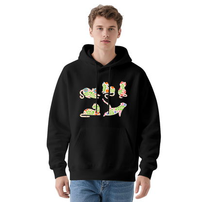Cool Graphic Hoodie - Floral Cat Silhouette