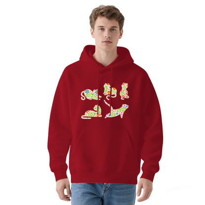 Cool Graphic Hoodie - Floral Cat Silhouette