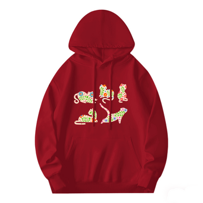 Cool Graphic Hoodie - Floral Cat Silhouette