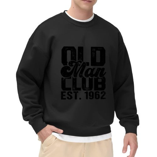 Crewneck Sweatshirt "Old Man Club Est. 1962" Graphic - Oversized Casual Long-Sleeve Pullover, Retro Humor Statement Top for Men