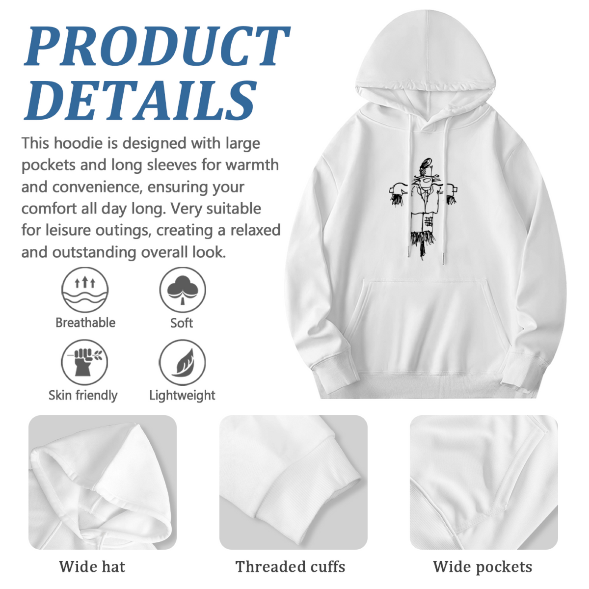 Streetwear Hoodie - White Hoodie With