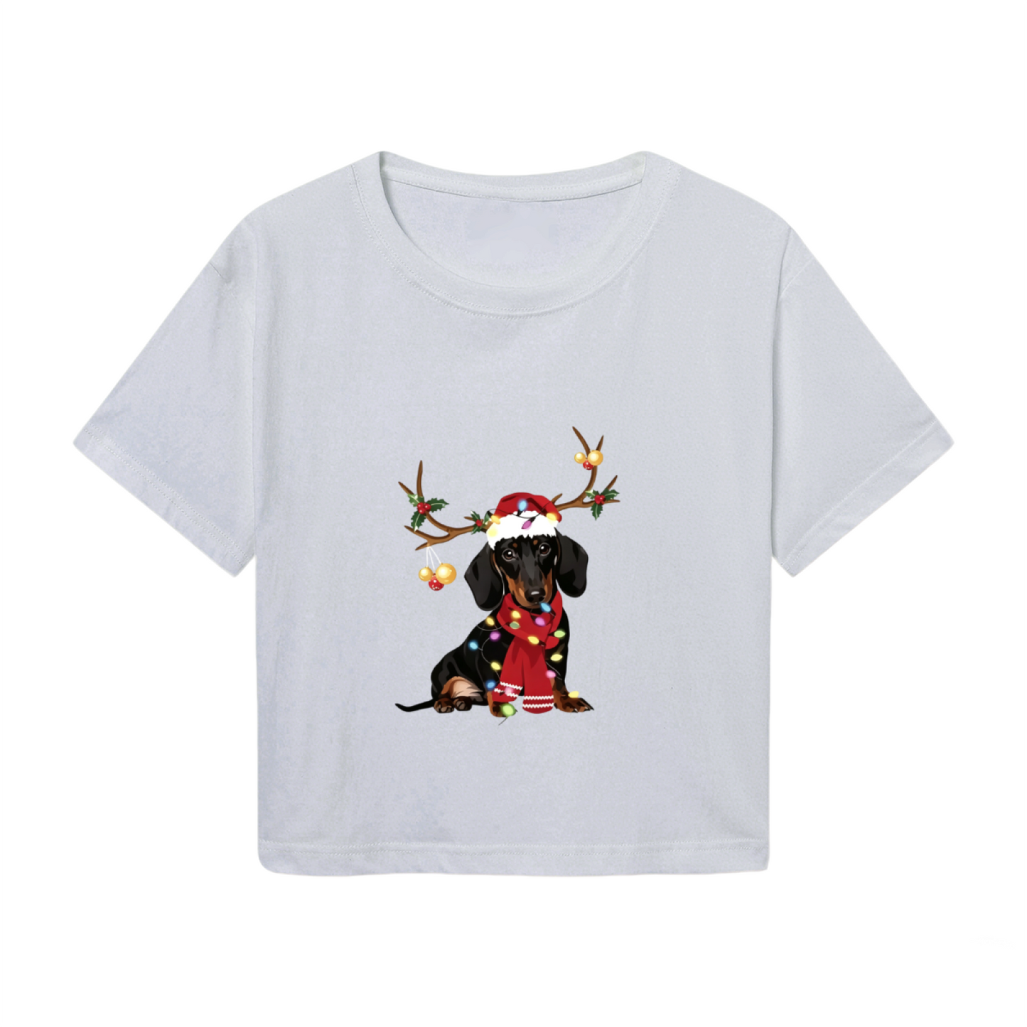 Christmas Lights Antler Dachshund Dog Lover Crop Tee