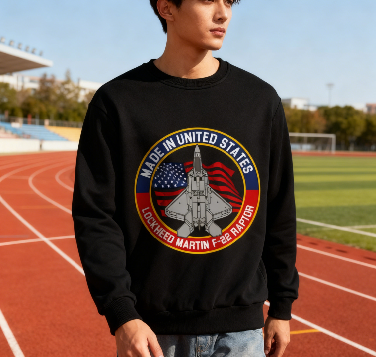 F-22 Raptor Fighter Jet Graphic Black Sweatshirt