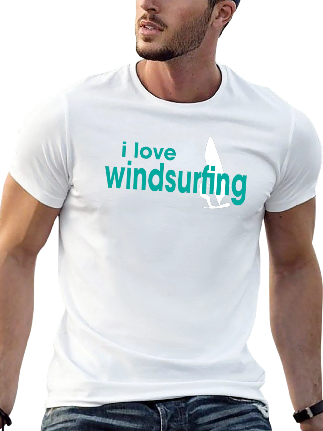 I Love Windsurfing Black Graphic Tee