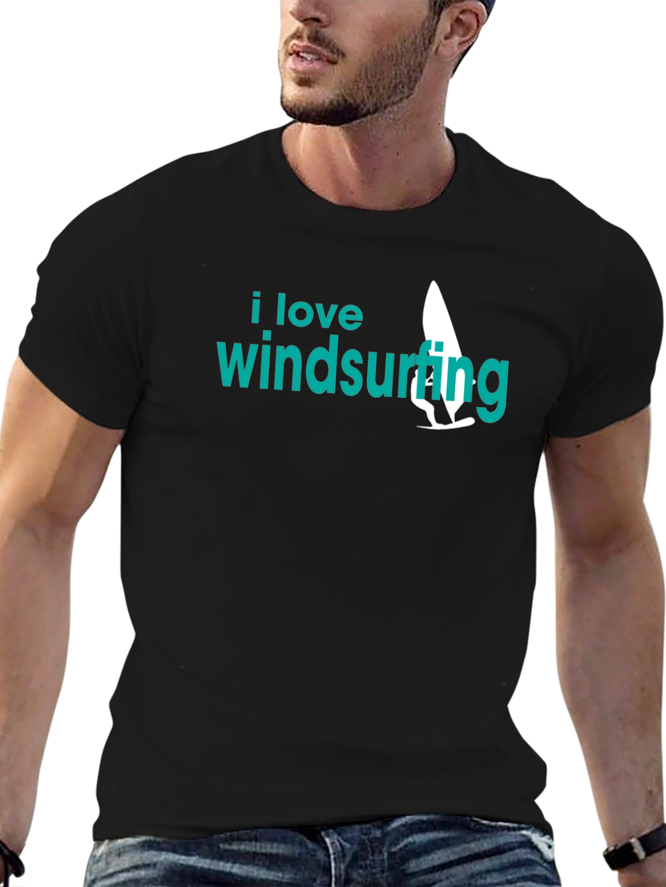 I Love Windsurfing Black Graphic Tee
