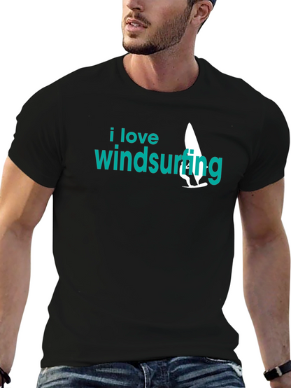I Love Windsurfing Black Graphic Tee