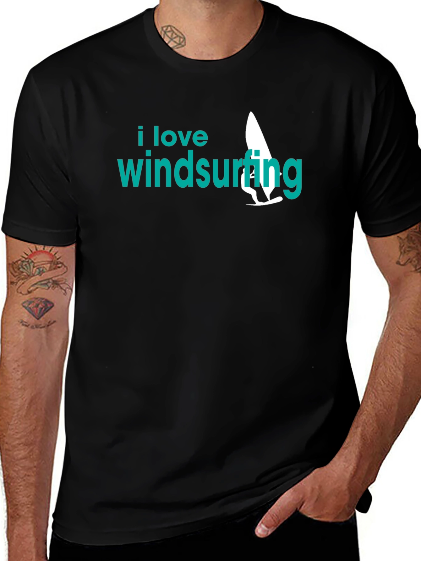 I Love Windsurfing Black Graphic Tee