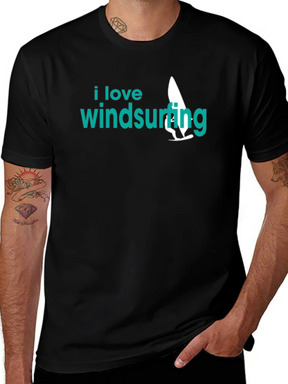 I Love Windsurfing Black Graphic Tee